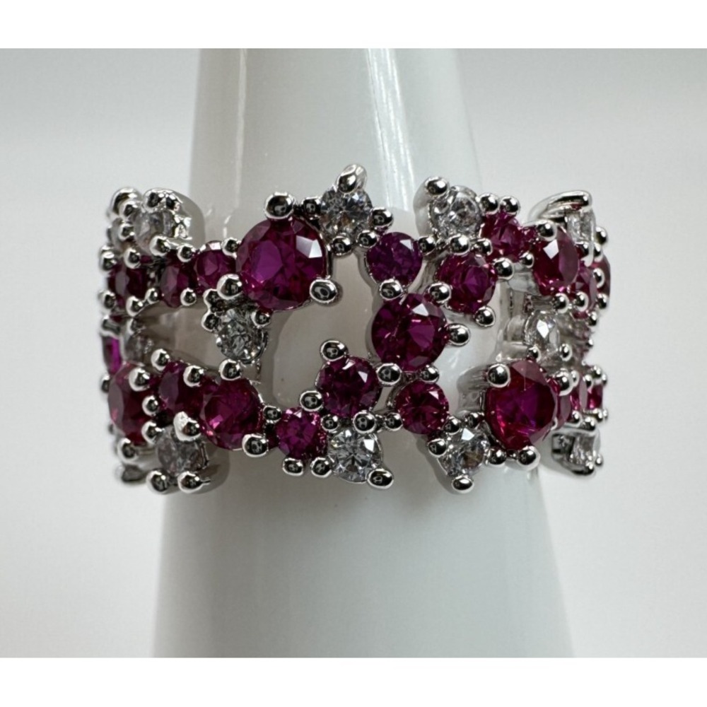 Size 5 Bomb Party July Ring - RG23629 "Everlasting Embrace" Ruby CZ On Rhodium